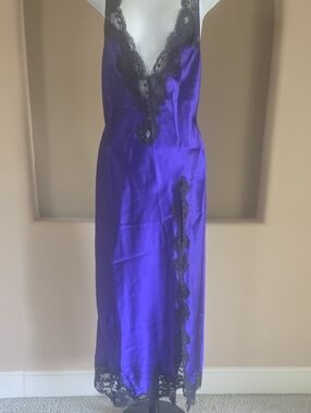 Victoria's Secret Purple Satin Sexy with Black Lace Trim Sleeping Gown/Lingerie